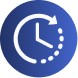 A white clock icon with a circular arrow and dotted line around it on a blue gradient background, suggesting the concept of time or history.