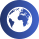 A blue globe icon with white continents, showing parts of Africa, Europe, and the Americas on a circular blue background.
