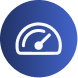 White speedometer icon on a blue circular gradient background.
