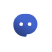 A blue chat bubble icon with two white dots in the center, displayed on a white circular background with a grey shadow.