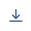 A blue downward arrow above a horizontal line, centered on a white circle with a gray border, symbolizing download.